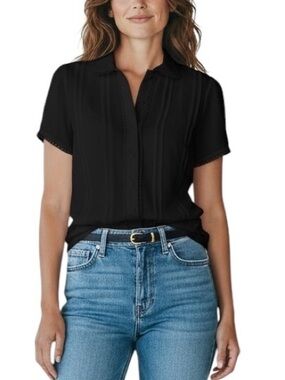 J. Crew Presley Voile Semi-Sheer Short Sleeve Blouse NWT 18 Black